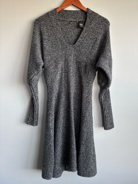 Moda International Marled Knit V-Neck Sweater Dress Dolman Fit & Flare Small
